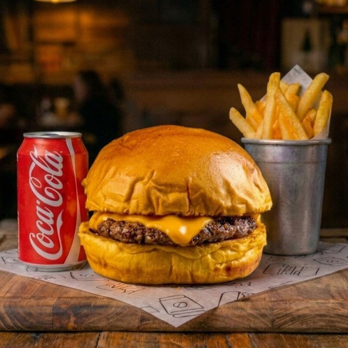 Combo de smash burger com fritas e bebida